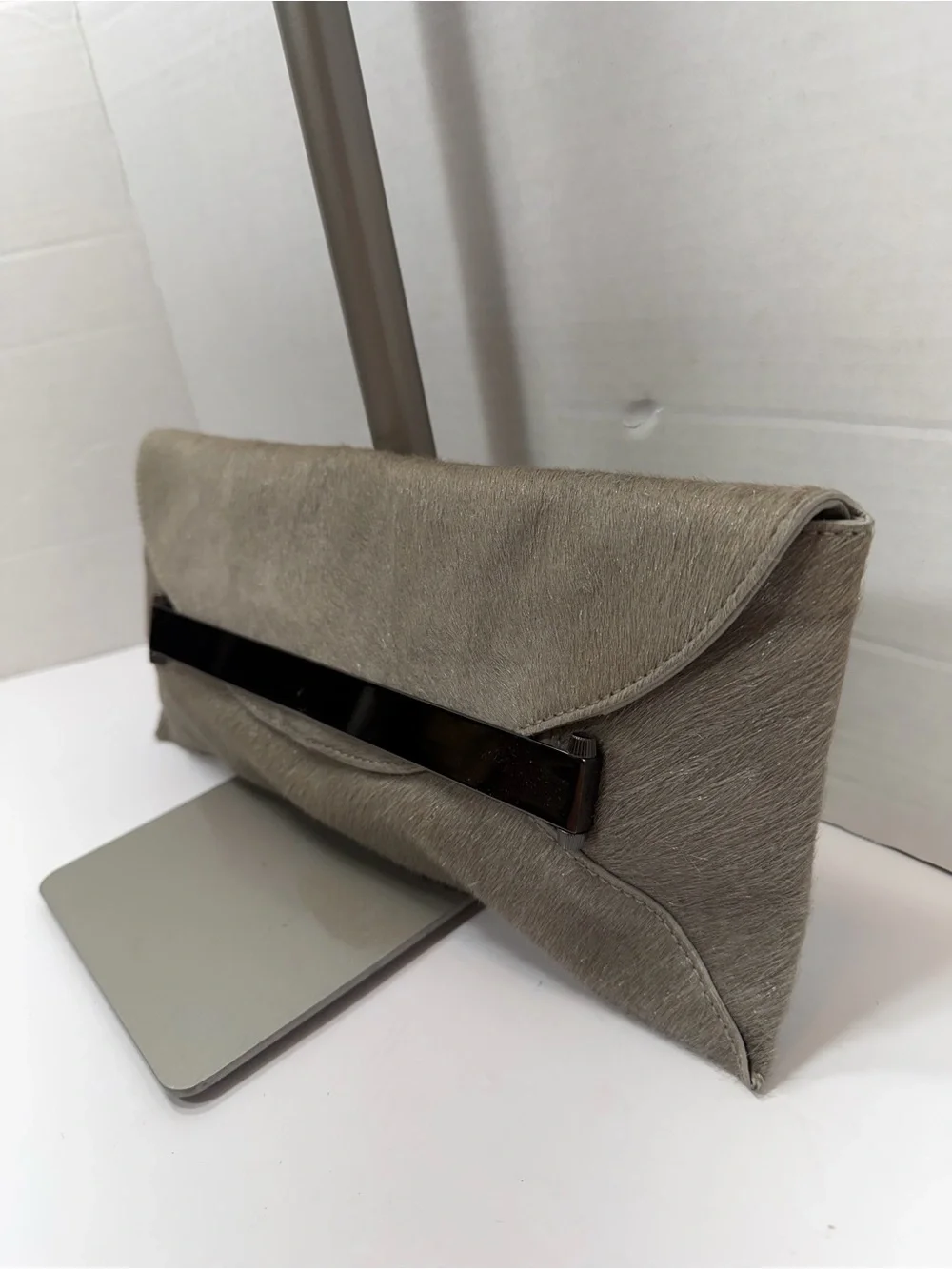 Anthropologie Leifsdottir Grey Faux Fur Clutch Evening Bag
